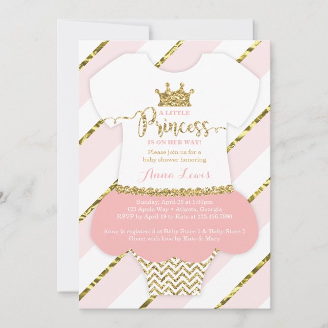 Invitación Pequeña Princesa Invitada de Baby Shower, falsa Pu (Anverso)
