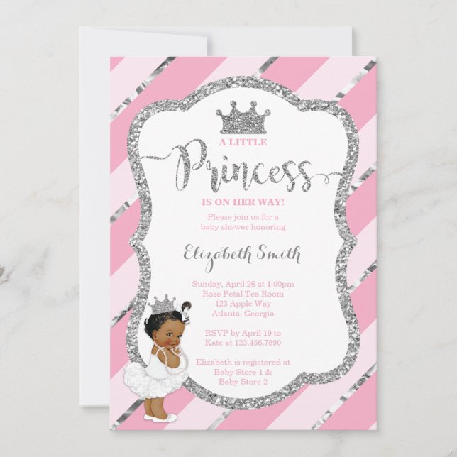 Invitación Pequeña Princesa Invitada de Baby Shower, falsa Pu (Anverso)