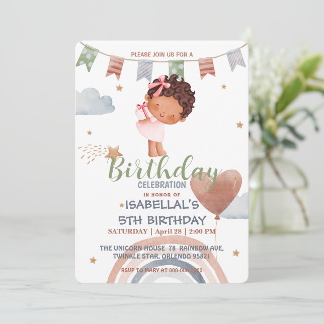 Invitación Pequeña princesa linda a chicas Balón Cumpleaños (Anverso de pie)