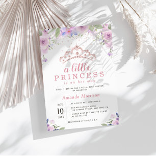 Invitación pequeña princesa morada floral ducha de bebé