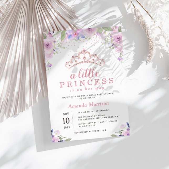 Invitación pequeña princesa morada floral ducha de bebé (Subido por el creador)