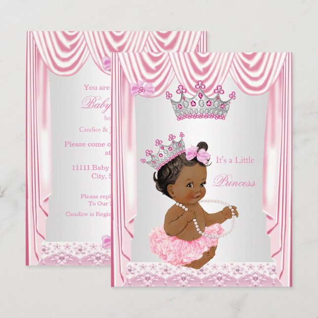 Invitación Pequeña Princesa Niña Fiesta de Bebé Rosa Étnico (Anverso / Reverso)
