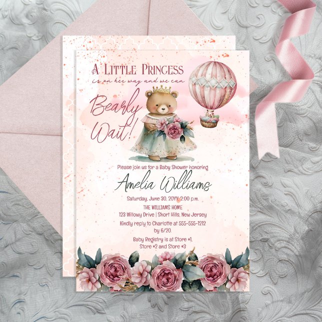 Invitación Pequeña Princesa Osa Bearly Wait Chica Baby Shower (Subido por el creador)