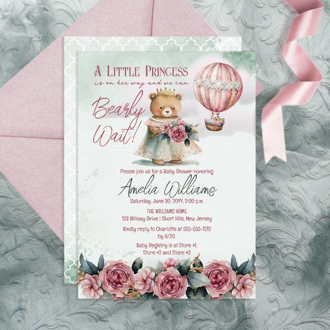 Invitación Pequeña Princesa Osa Bearly Wait Chica Baby Shower (Subido por el creador)