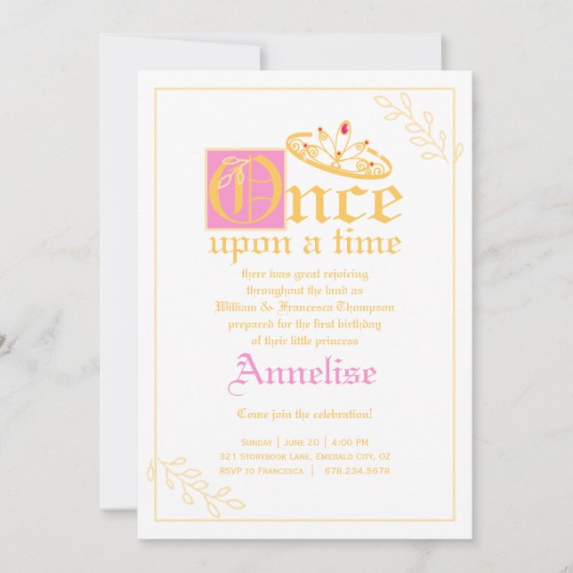 Invitación pequeña princesa PARTIDA CUMPLEAÑOS oro rosa tiara (Anverso)