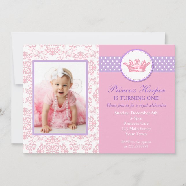 Invitación Pequeña princesa Photo Birthday Invitations (Anverso)