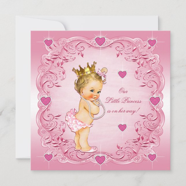 Invitación Pequeña princesa romántica Love Hearts Baby Shower (Anverso)