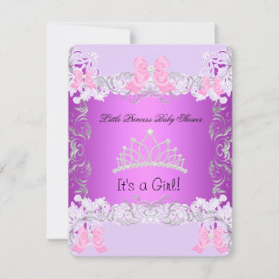Invitación Pequeña Princesa Rosa Gris Morado Baby Shower Niña