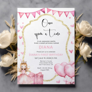 Invitación Pequeña Princesa Rosa Primer cumpleaños