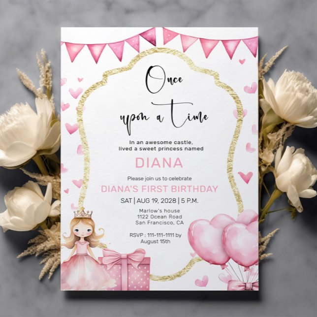 Invitación Pequeña Princesa Rosa Primer cumpleaños (Subido por el creador)