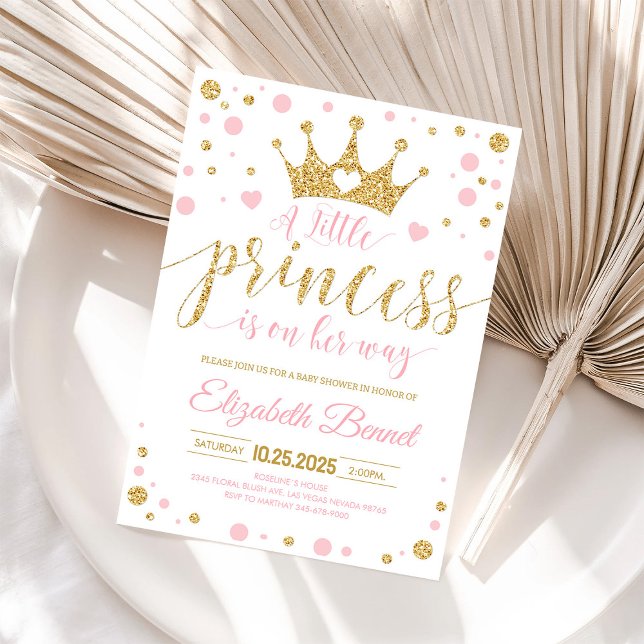 Invitación Pequeña Princesa Rosa y Dorada Baby Shower (Subido por el creador)