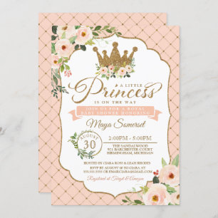 Invitación Pequeña Princesa Rubor Floral Royal Baby Shower