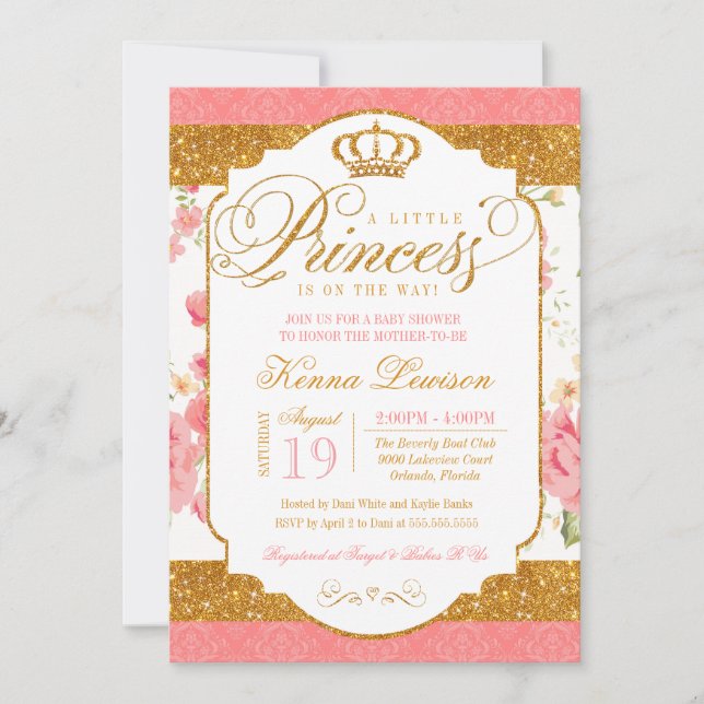 Invitación Pequeña Princesa Shabby Chic Floral Baby Shower (Anverso)