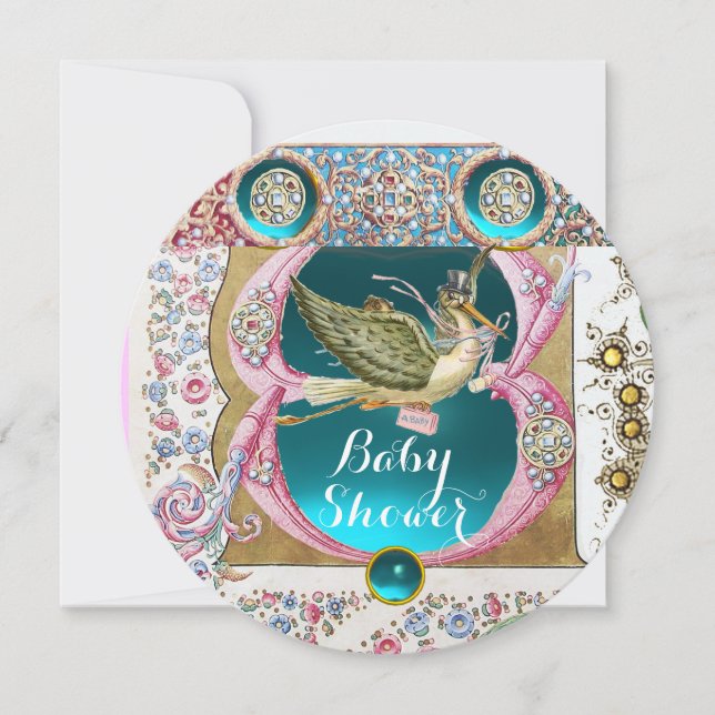 INVITACIÓN PEQUEÑA PRINCESA STORK BABY SHOWER,GEMSTONES FLORA (Anverso)