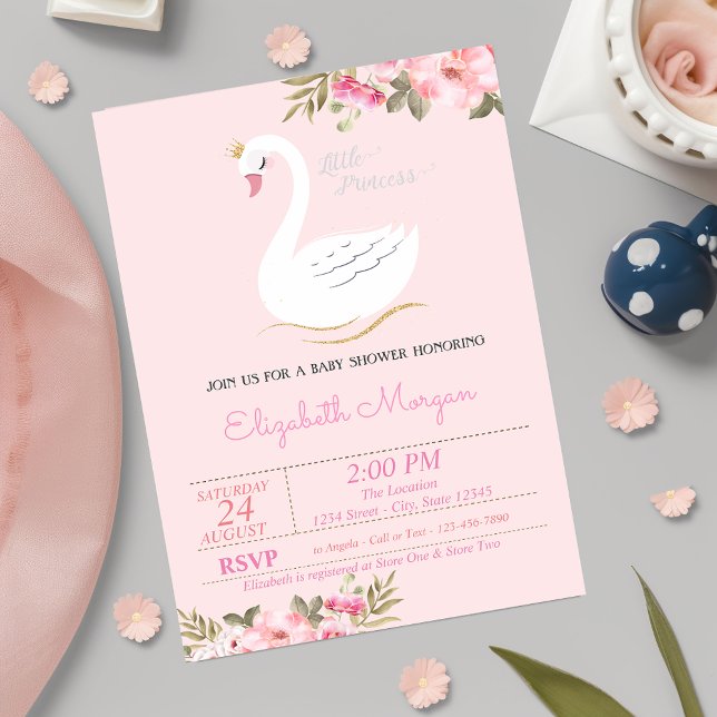 Invitación Pequeña Princesa, Swan, Baby Shower floral (Subido por el creador)