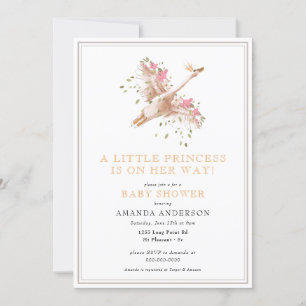 Invitación Pequeña Princesa Swan Chica Floral Rosa Baby Showe