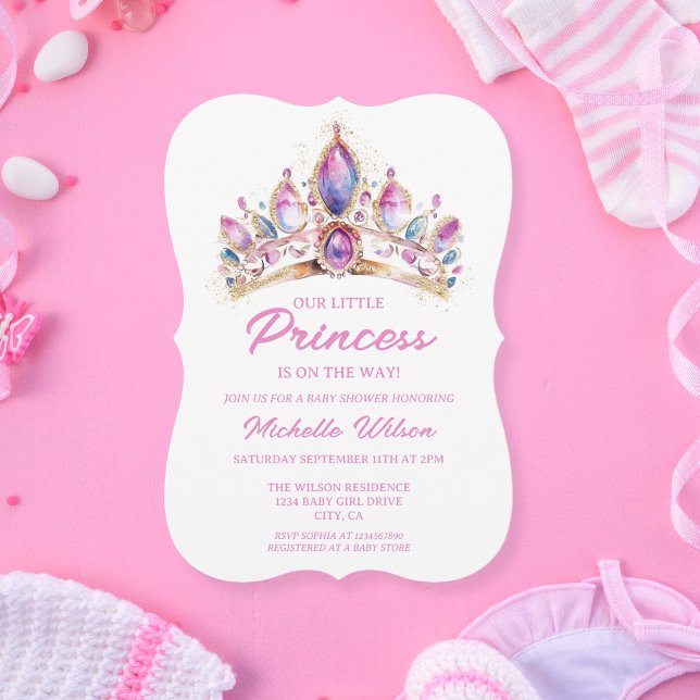 Invitación Pequeña princesa tiara Purpurina de oro rosado beb (Subido por el creador)