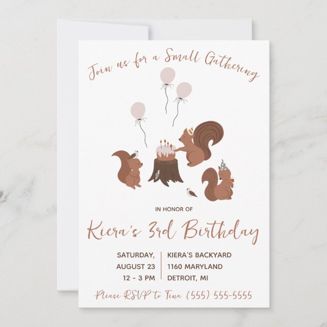 Invitación Pequeña reunión de ardilla, fiesta de cumpleaños d (Anverso)