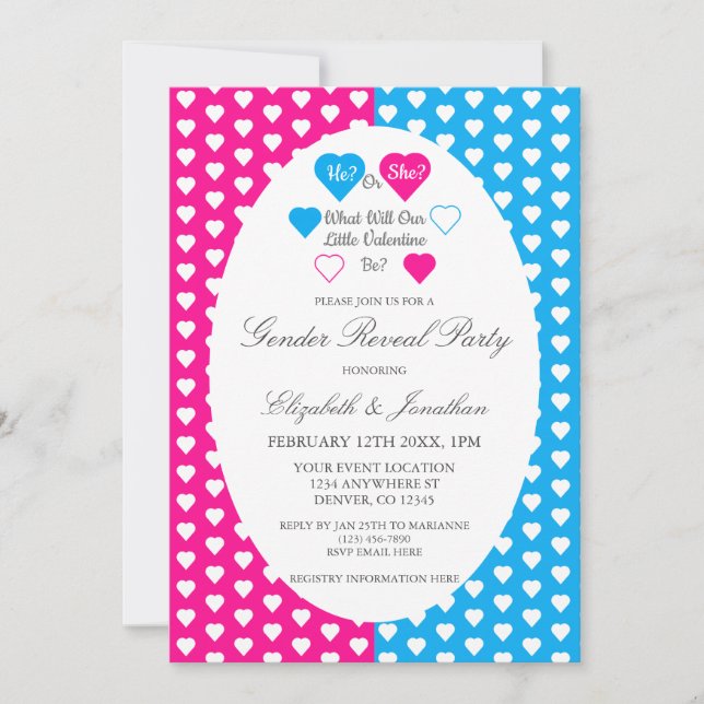 Invitación Pequeña revelación de género de San Valentín (Anverso)