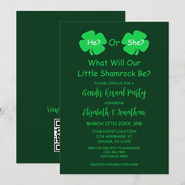 Invitación Pequeña revelación de género de Shamrock (Anverso / Reverso)
