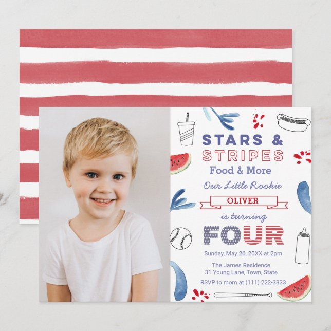 Invitación Pequeña rookie de béisbol, foto del cuarto Fiesta  (Anverso / Reverso)