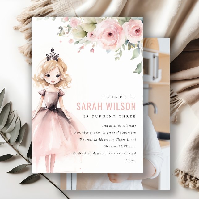 Invitación Pequeña Rosa Princesa Floral Cumpleaños Foto (Subido por el creador)