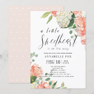 Invitación Pequeña Rosa y Hydrangea Baby Shower