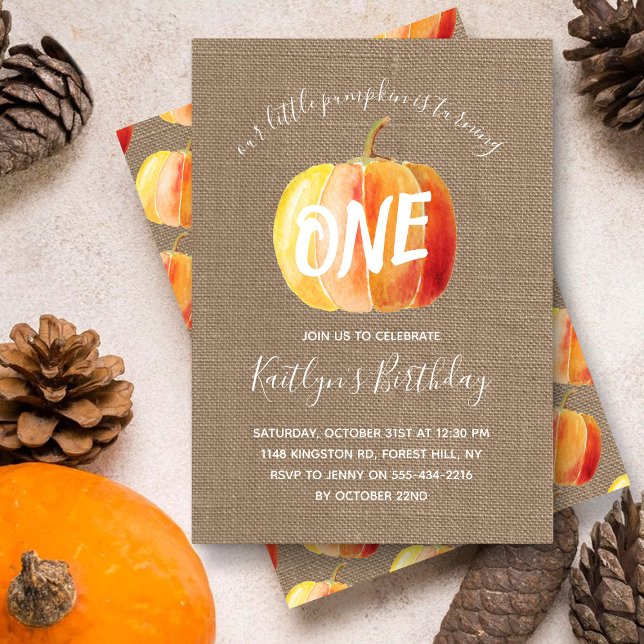 Invitación Pequeña Rústica Bumpkin Burlap Primer Cumpleaños (Subido por el creador)