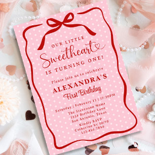 Invitación Pequeña San Valentín Cumpleaños 1 año Niña