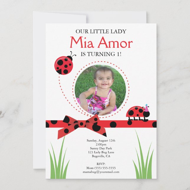 Invitación Pequeña señora Bug Birthday Invitation (Anverso)