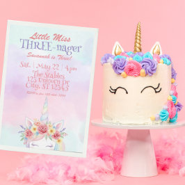 Invitación Pequeña Señorita de Tres Años, Cumpleaños 3 de Uni