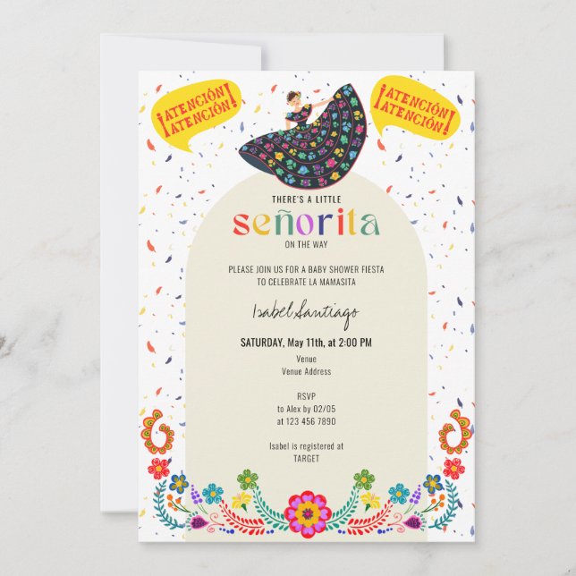 Invitación Pequeña Señorita En Camino Fiesta Baby Shower (Anverso)