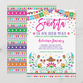Invitación Pequeña señorita Fiesta Baby Shower flor mexicana