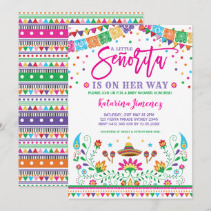 Invitación Pequeña señorita Fiesta Baby Shower flor mexicana