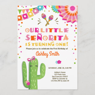 Invitación Pequeña señorita Fiesta Cactus Pink Primer cumplea