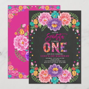 Invitación Pequeña señorita Fiesta Flor Primera Cumpleaños