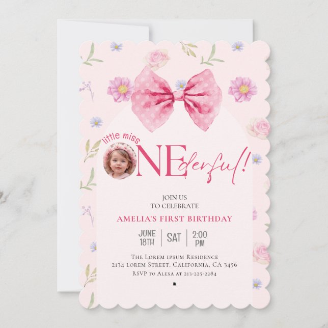 Invitación Pequeña señorita floral de Bow rosa Maravilloso pr (Anverso)