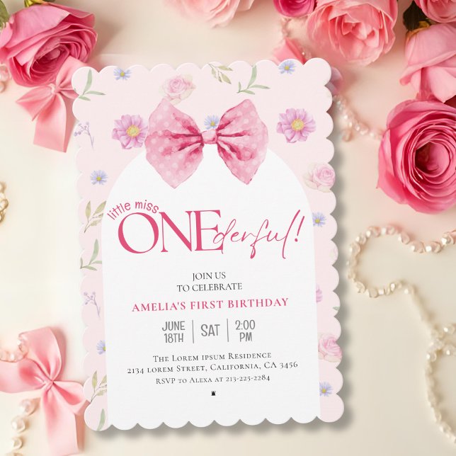 Invitación Pequeña señorita floral de Bow rosa Maravilloso pr (Subido por el creador)