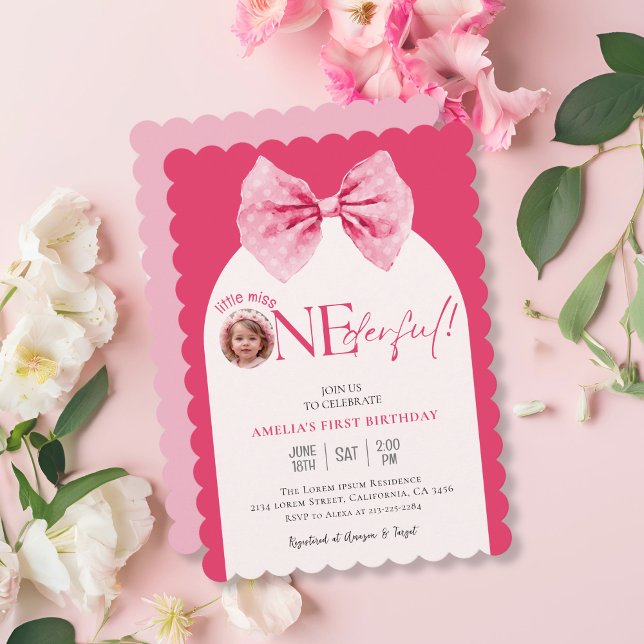 Invitación Pequeña señorita floral de Bow rosa Maravilloso pr (Subido por el creador)