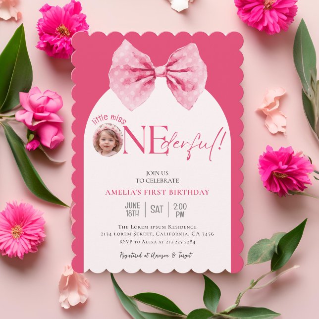 Invitación Pequeña señorita floral de Bow rosa Maravilloso pr (Subido por el creador)