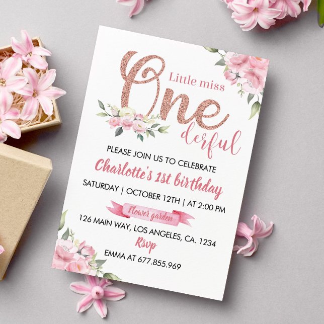 Invitación Pequeña Señorita Floral Rosa, Maravilloso Cumpleañ (Subido por el creador)