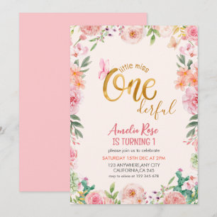 Invitación Pequeña señorita Maravillosa chica Floral Primer c