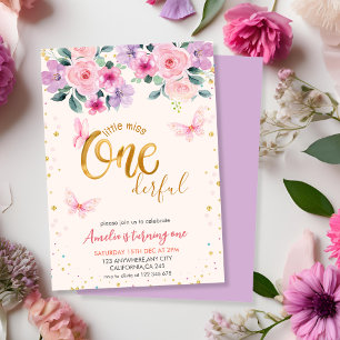 Invitación Pequeña señorita Maravillosa chica Floral Primer c