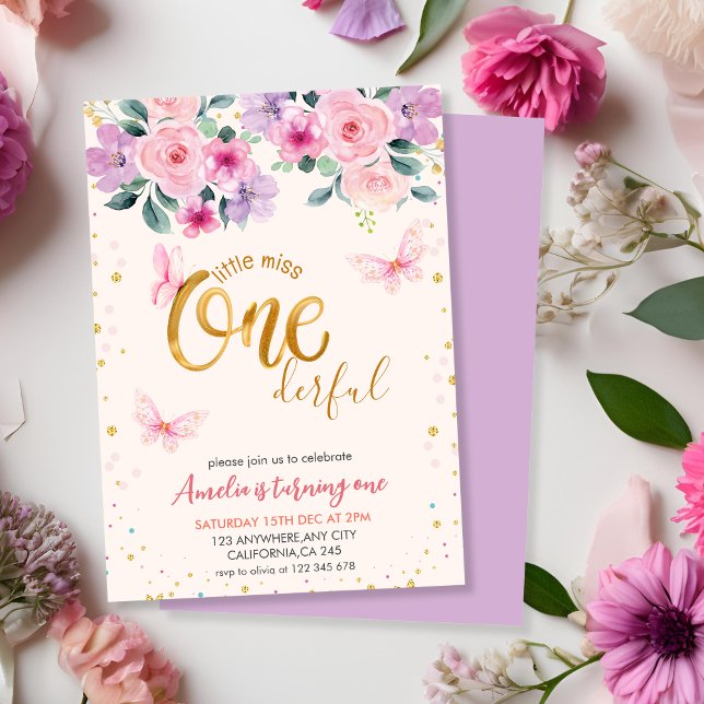 Invitación Pequeña señorita Maravillosa chica Floral Primer c (Subido por el creador)