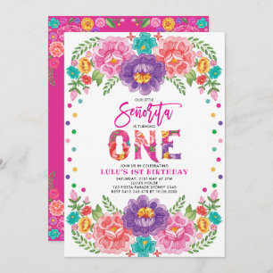 Invitación Pequeña señorita Mexicana Fiesta Floral Primer cum
