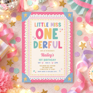 Invitación Pequeña Señorita Onederful Caprichosa Cumpleaños 1