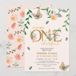 Invitación Pequeña señorita onemaravilloso melocotón floral 1