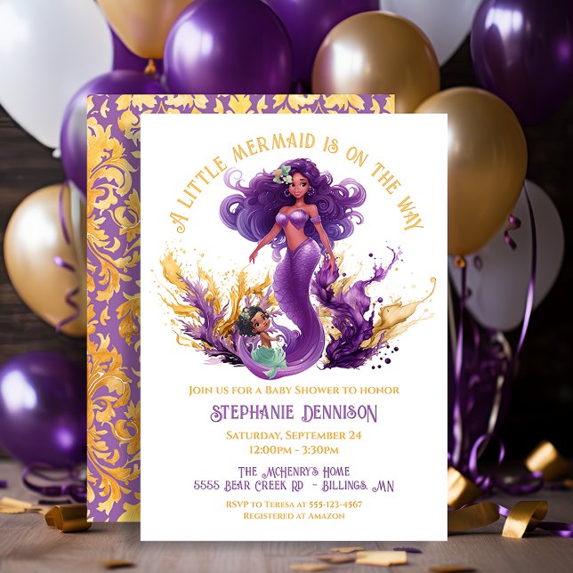 Invitación Pequeña sirena afroamericana Baby Shower (Subido por el creador)