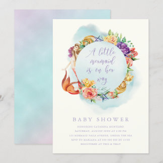 Invitación Pequeña Sirena Camino Baby Shower Chica Simple Flo