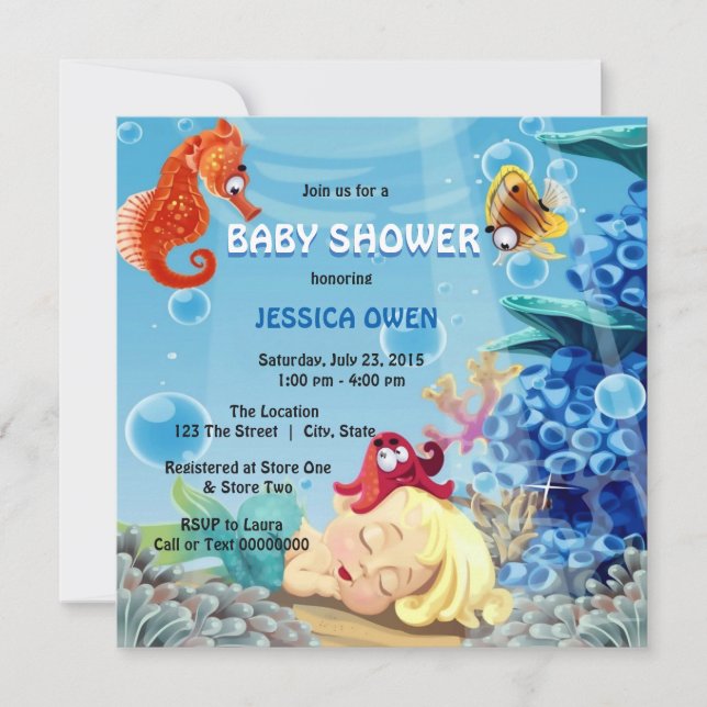 Invitación Pequeña sirena Merman bajo el mar Baby Shower (Anverso)